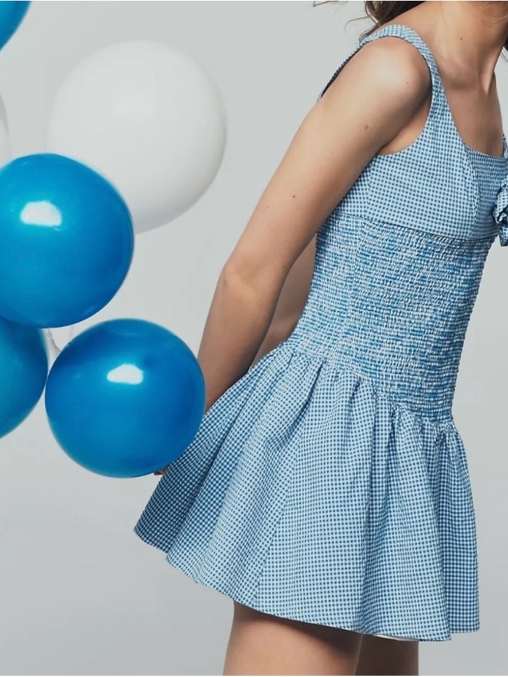 Anthropologie Maeve - Light Blue Gingham Smocked Mini Dress
